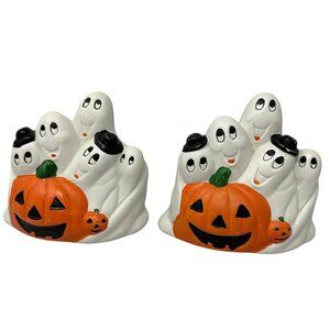 Vintage Halloween Ghosts & Pumpkins Ceramic Figurines Boo Crew Spooky Squad